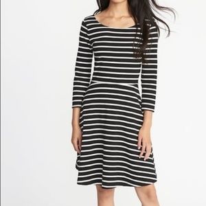 Striped Fit and Flare Skater Dress Long Sleeve